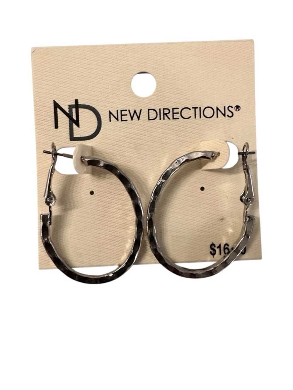 New Directions Women's Silver Textured Oval Hoop Earrings NWT